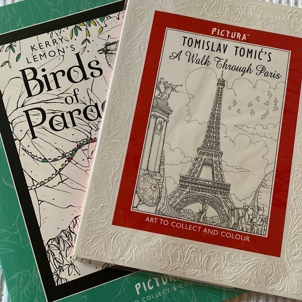 Panoramic Pictura Coloring Panels “A Walk Through Paris” and “Birds of Paradise”